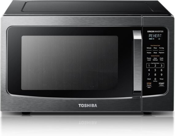 TOSHIBA ML-EM45PIT(BS) Countertop Microwave Oven with Inverter Technology. Kitchen Essentials. Smart Sensor. Auto Defrost. 1.6 Cu.ft. 13.6 Removable Turntable. 33lb.&1250W. Black Stainless Steel